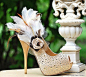 仔细选择婚鞋，它们可以和婚纱一样华丽，也可以像内衣一样实用。而华丽与实用兼顾的婚鞋才是最佳选择。婚鞋有各种不同的白色，可以搭配不同色调的婚纱。