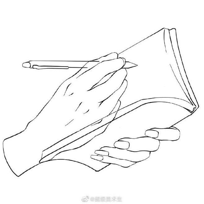 手部写字、翻书动态线稿 . 学习速写人物插画参考