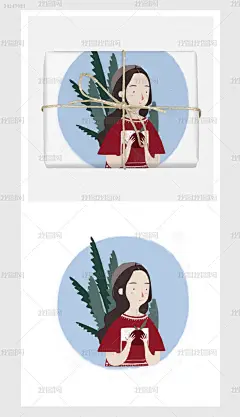 清新色调文艺女孩插画图案