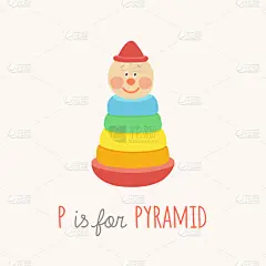 字母表次序,玩具,小丑,金字塔形,色彩鲜艳,动物头,英文字母P,可爱的,闪卡,休闲