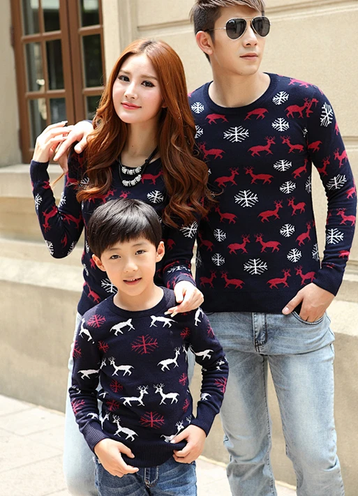 亲子装秋2014新款 毛衣圣诞小鹿冬装长袖亲子针织衫 情侣装 www.shijitao.com