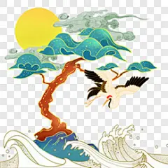 国潮风松树仙鹤祥云免扣素材装饰图案PNG图片➤来自 PNG搜索网 pngss.com 免费免扣png素材下载！