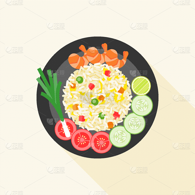 泰国,虾,扁平化设计,蔬菜,红色,健康食...