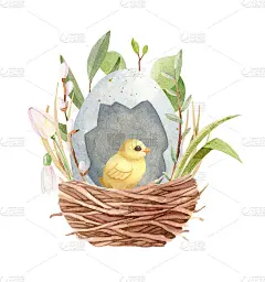 水彩春季复活节手绘插图