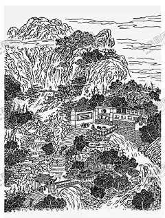 线条图 【酷图网】线条图,素描,矢量图,矢量素材,高山流水,高山,风景图,流水风景图