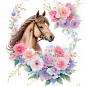 A horse with a crown of flowers on its head watercolor paint