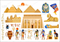 埃及建筑的各种文化符号和白色背景的符号的向量集