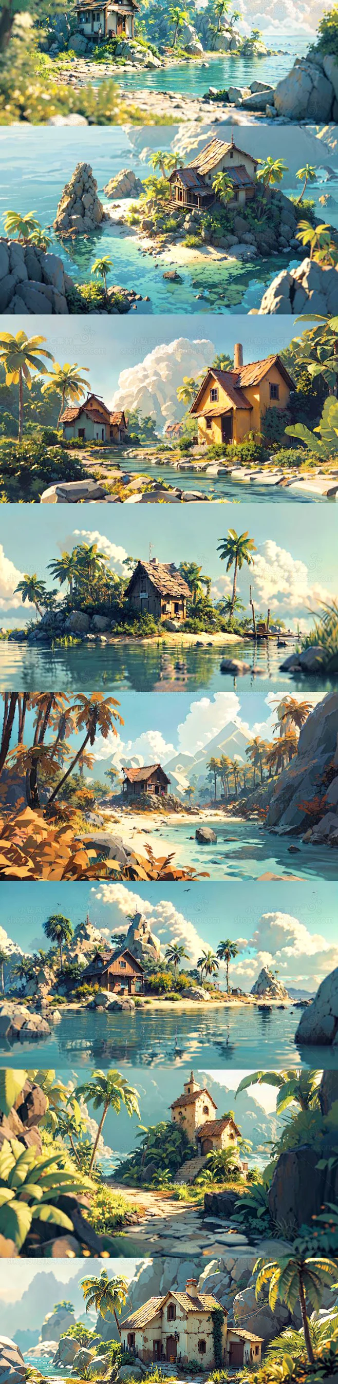 AI避世唯美小岛场景素材 影视游戏场景概念设计参考 背景插画资源-花瓣网