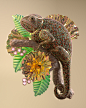 3D illustration chameleon Flowers Nature reptile