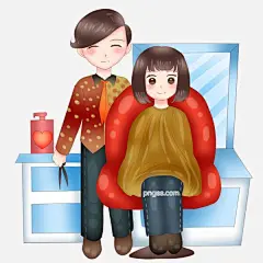 理发的小女孩插画图片大小2000x2000px 图片尺寸1.3 MB 来自PNG搜索网 pngss.com 免费免扣png素材下载！二月二龙抬头插画#黑色的剪刀#红色的洗发水#红色的椅子#卡通人物#卡通手绘#