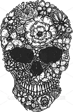 植物学,举起手,人头骨,可爱的,传统,怪异,绘制,花,做