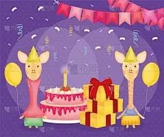 幸福,生日卡,蛋糕,长颈鹿,华丽的,事件,请柬,周年纪念,问候