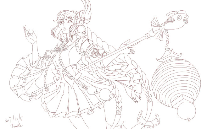 大乔伊势巫女线稿