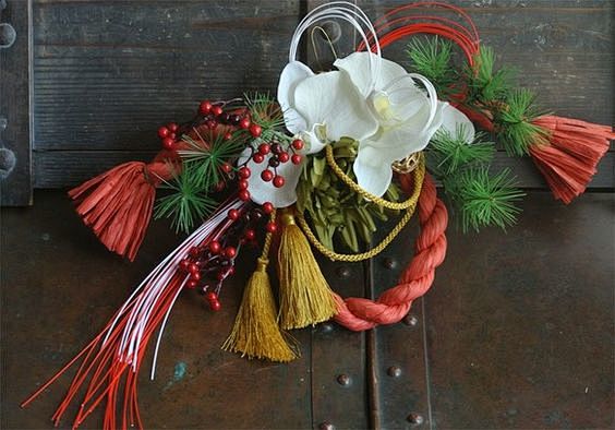 响花アーティフィシャルフラワーしめ縄お正月お正月饰りレッド神戸よ