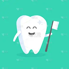 可爱的卡通牙齿特征脸、 眼睛和手。对于人物的诊所、 牙医、 海报、 标志、 网站概念
