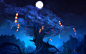 General 2560x1600 blue night lights trees