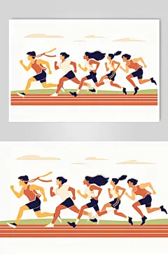 AI数字艺术扁平风校园运动会人物插画