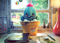 General 1920x1371 cactus happy colorful plant pot plants desk books window pencils lamp