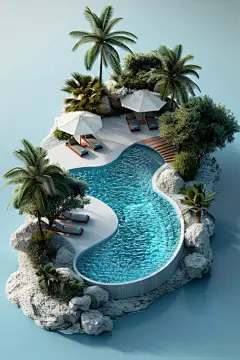 海边夏季泳池场景