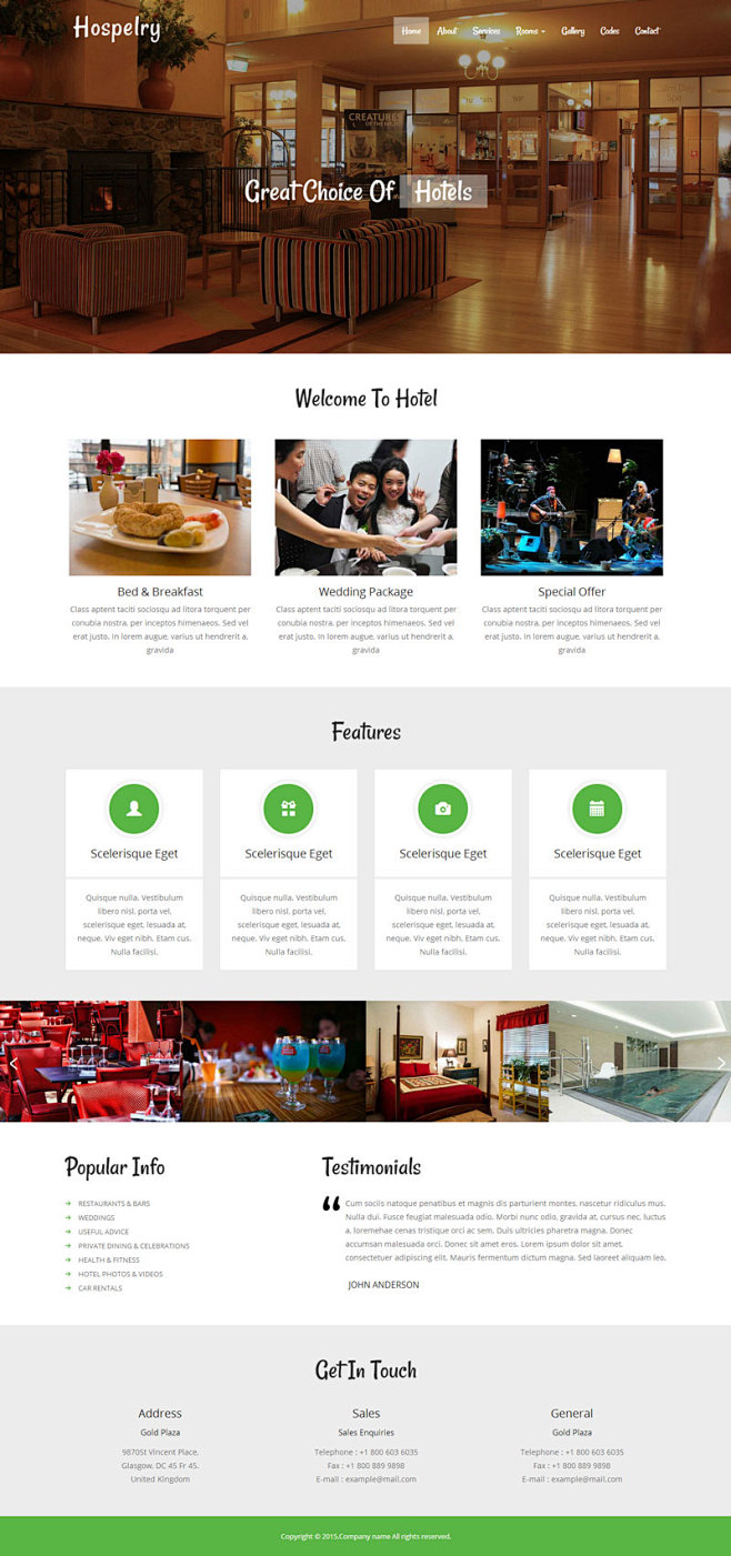 Bootstrap3优雅字体的酒店企业网...