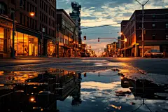 灯火通明的城镇道路灯光