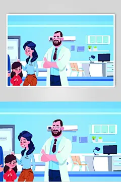 时尚蓝色手绘高端大气医疗插画素材