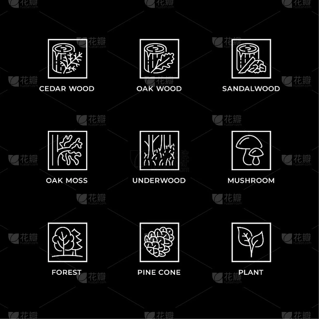 矢量设计元素，图标和徽章的森林。素材-花瓣网