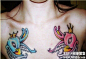 性感女性胸部卡通燕子纹身图案图案