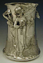 ۩۞  Polished pewter champagne bucket with figural Art Nouveau maiden, Germany, 1906.