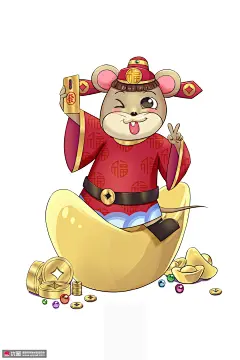 发财卡通手绘子鼠新春招财鼠年吉祥物插画 节日节气 春节