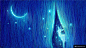 熟睡月亮星星蓝色线条森林幕布误闯驯鹿童话梦境插画模板模板平面设计