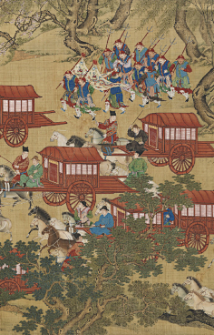 画面右侧可以见到,皇帝的銮驾刚刚离开的德胜门