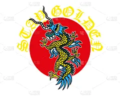 黄金,日本,龙,式样,东方人,圆形,红色,华丽的,复古