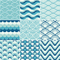蓝色海洋海浪波浪蓝色纹理纹路 平铺底纹AI矢量设计素材 (4)