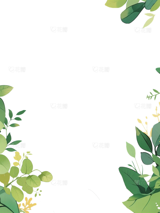 植物系列扁平插画绿叶边框元素素材-花瓣网