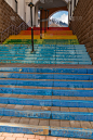 彩虹,台阶楼梯,涂料,现代,建筑,黄色,红色,符号,概念,垂直画幅