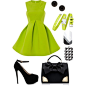 "Lime and Black" by samanthalink on Polyvore. Lime green dress, Jamberry nails, black and lime accessories.