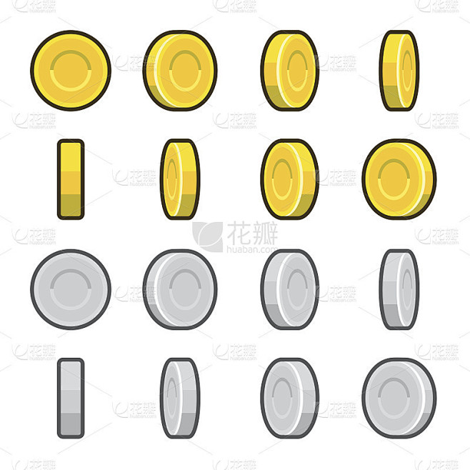 金币和银币，旋转角度不同。