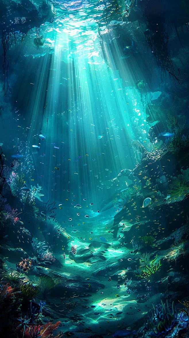 蓝绿色简约壁纸｜海底 - 小红书