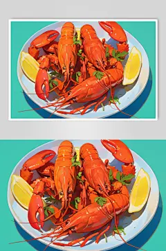 AI数字艺术小龙虾美食插画