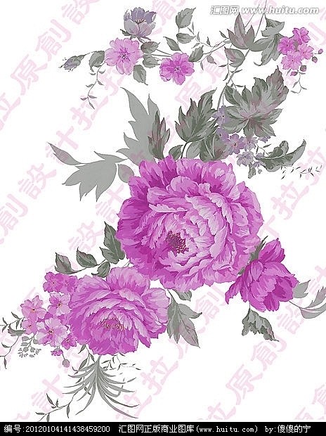 手绘花卉图案设计素材（主体花纹未分层）