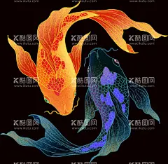 锦鲤  - 源文件下载【酷图网】锦鲤,国潮,插画,国风,鲤鱼,金鱼,鱼,小金鱼,小鱼,鱼类,卡通鱼,锦鲤素材,鲤鱼图,鲫鱼,鲤鱼跳龙门