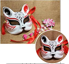 狐狸面具和风狐妖面具半脸日本手绘猫咪动漫cos舞会【瑞哲手绘】-淘宝网