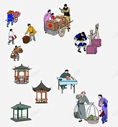 手绘画png免抠素材_新图网 https://ixintu.com 买卖 亭子 古代 古代商铺街景 古代集市 平民百姓 插画 百姓 集市
