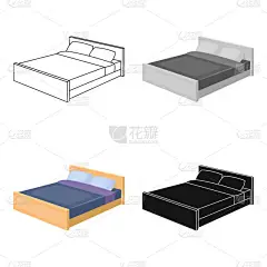 在白色背景上孤立的卡通风格的床上图标。睡眠和休息象征股票矢量图.