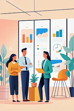 商业人物扁平风商务办公场景插画