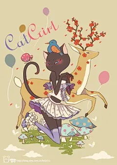 猫女孩子系列插画 作者鼠恋恋