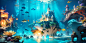 00114-1821522634-Atlantis dream of the sea, the refraction of light, blue water, ultra wide Angle, fish, jellyfish, sunken ships, halcyon, fairy