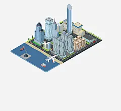 等距城市建筑插画 飞机 元素 免抠png 设计图片 免费下载 页面网页 平面电商 创意素材