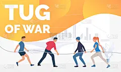 Sporty teens playing tug-of-war illustration